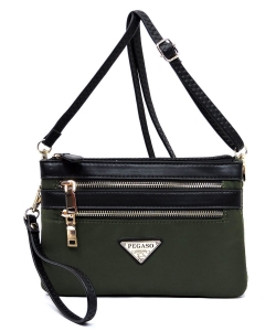 PEGASO Nylon Multi Compartment Zip Clutch Crossbody Bag NP2587L OLIVE